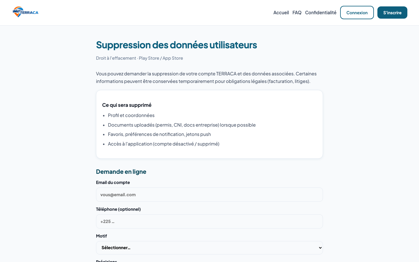 Page suppression des données