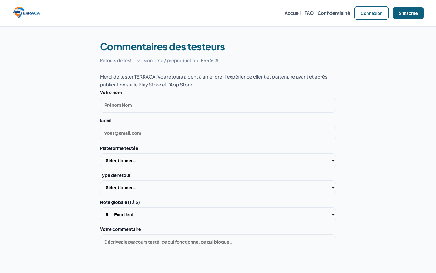 Page commentaires testeurs